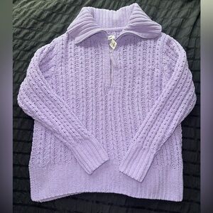 Aerie Chenille Cable Knit Quarter Zip Sweater
